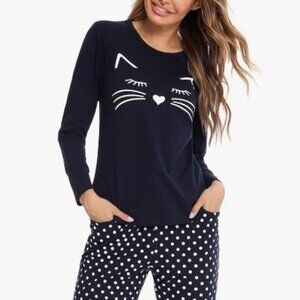 MEOW! Gray & White Polkadot Cat Pajamas